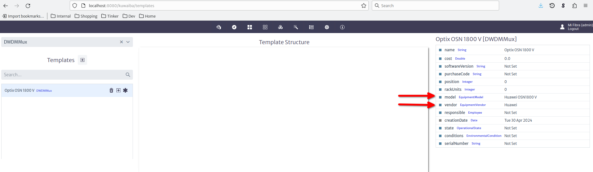 Creating a template for a DWDM multiplexer