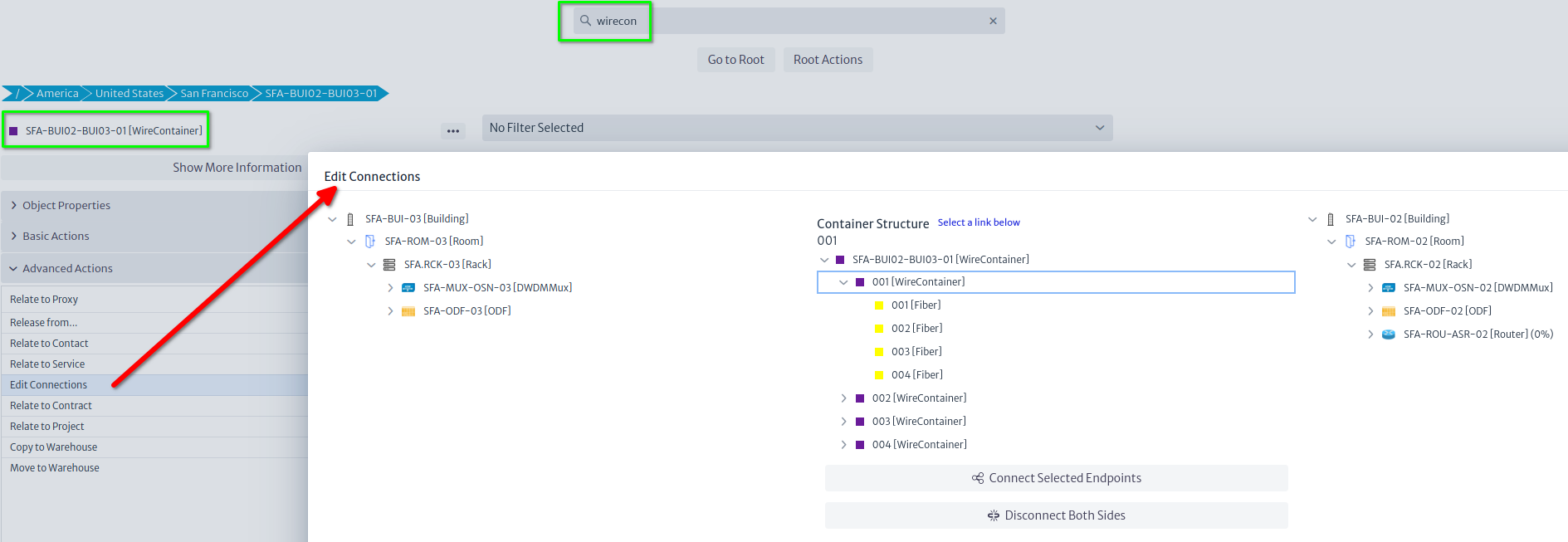 Launching Edit Connections from the Navigation module